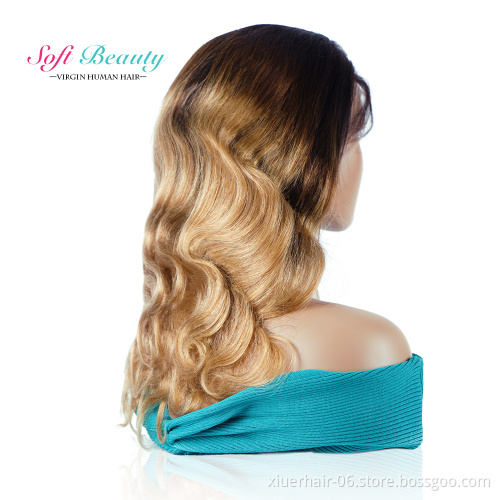 hd Glueless for Black Women Curly Mink 100% Two Tone Coloured 27 Peruvian Wigs Lace Front Virgin Human Hair